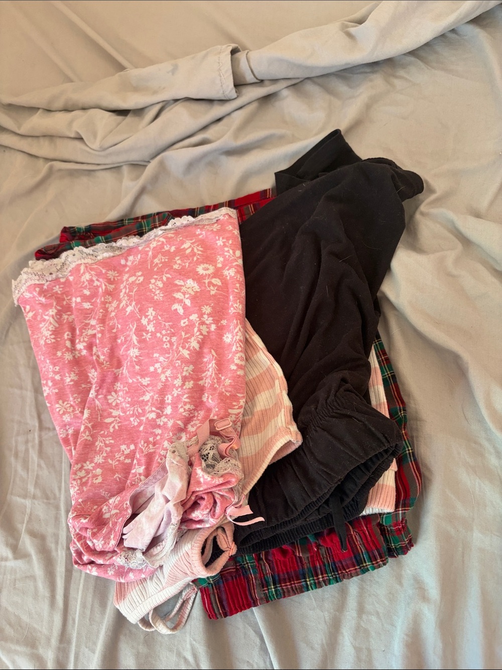 Bundle Women's Pajama Bottoms + tops - Pink Floral, Black, Red Plaid